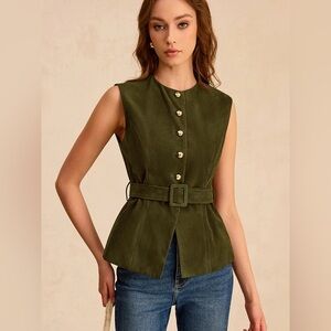 COMMENSE Suede Effect Vest with Belt - size Medium